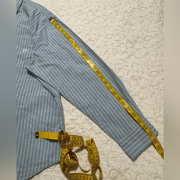 Chaps Men’s XXL Basic Blue/Green Striped Long Sleeve Cotton Button Downn Shirt - Picture 8 of 10